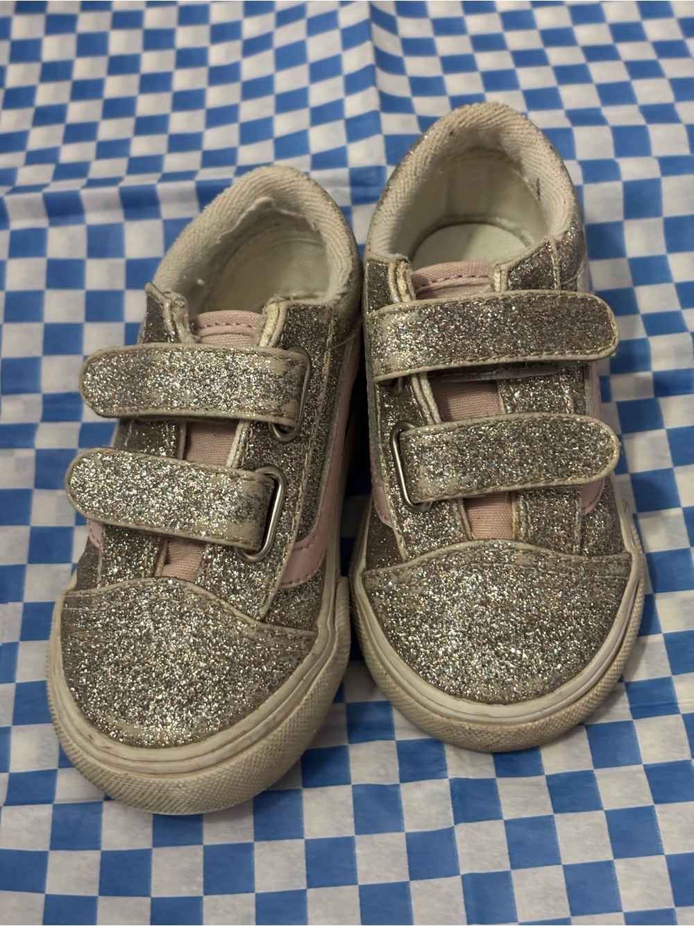 Vans Silver Glitter Old School Velcro Toddler Sneakers